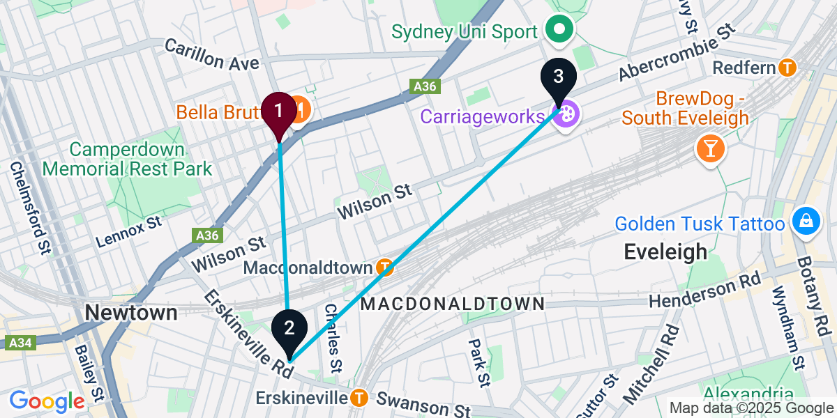Map for 3-Stop Newtown Sports bar Bar Crawl