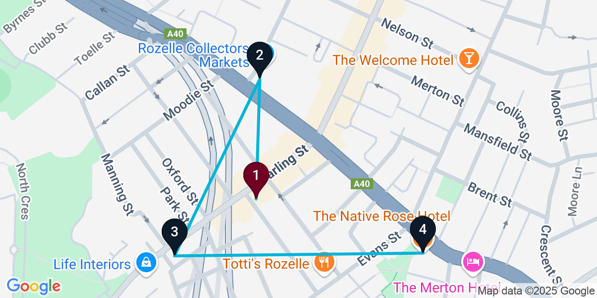 Map for 4-Stop Rozelle Live music Bar Crawl