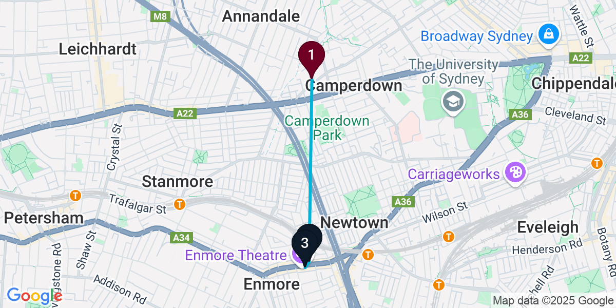 Map for 3-Stop Annandale Bar Crawl