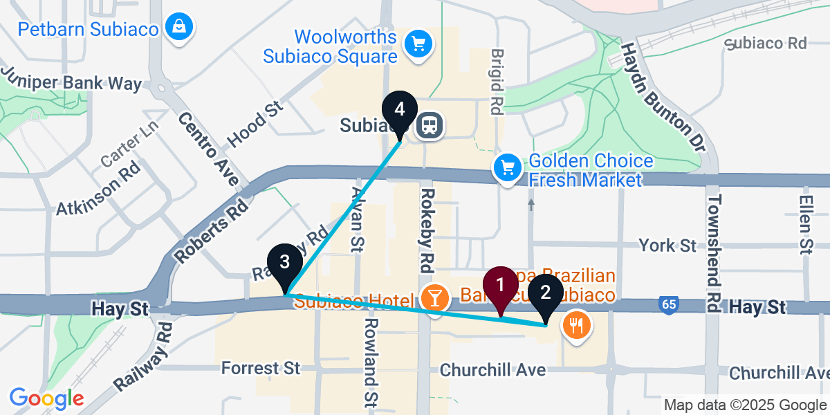 Map for 4-Stop Subiaco Cocktail Bar Crawl