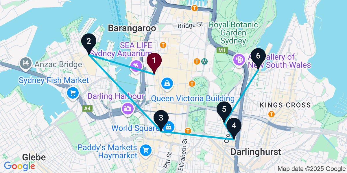 Map for 6-Stop Sydney Sports bar Bar Crawl