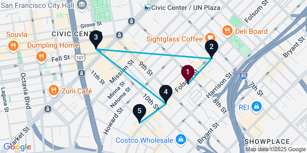 Map for 5-Stop San Francisco Bar Crawl
