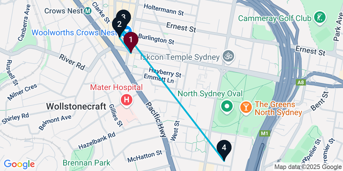 Map for 4-Stop Crows Nest Bar Crawl