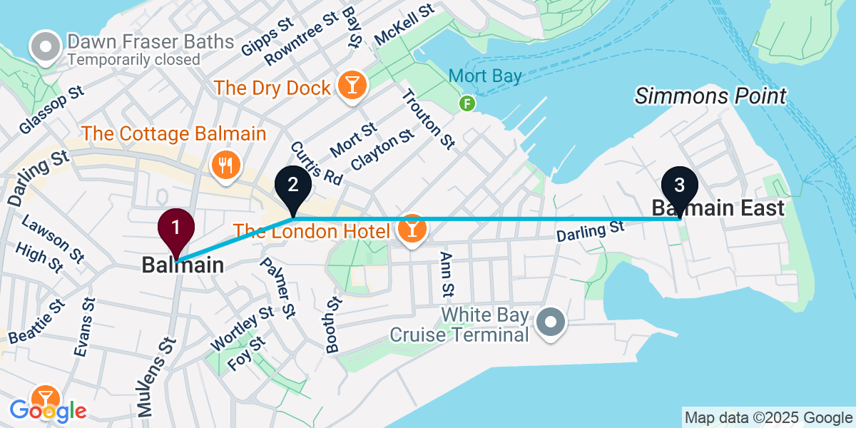 Map for 3-Stop Balmain Pub Bar Crawl