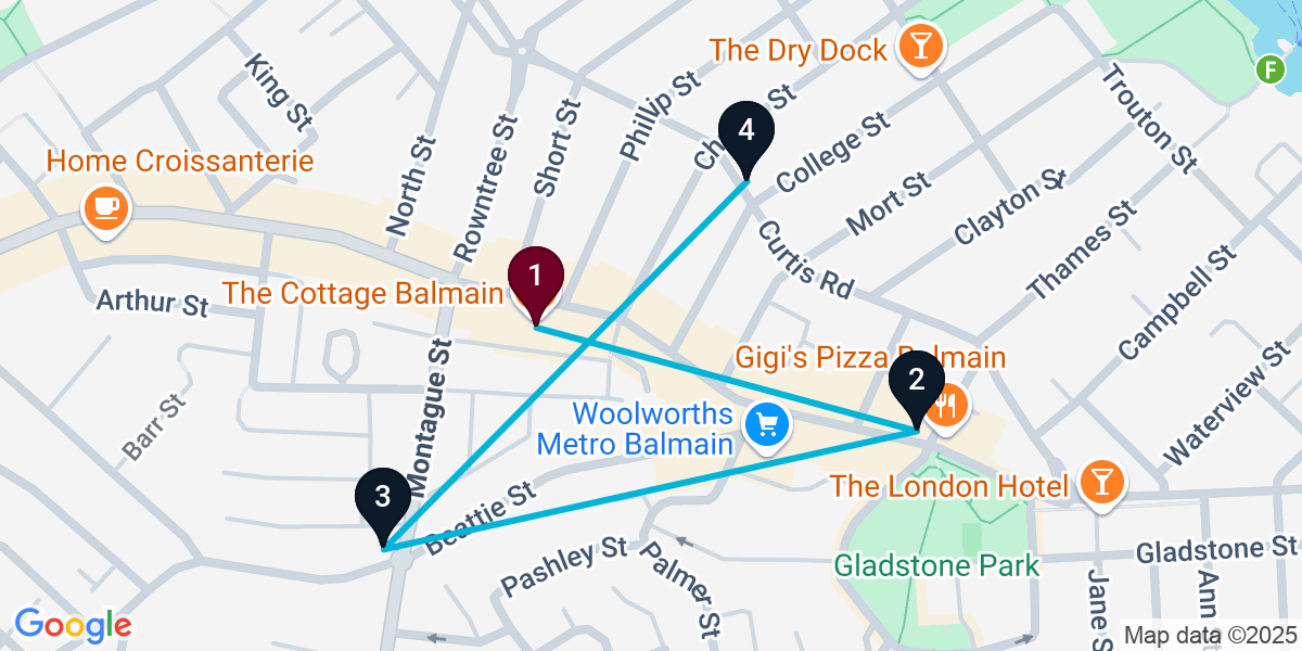 Map for 4-Stop Balmain Wine bar Bar Crawl