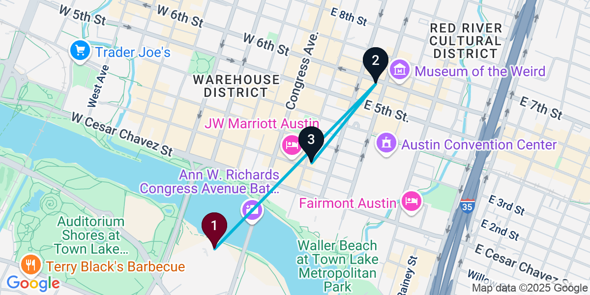 Map for 3-Stop Austin Pub Bar Crawl