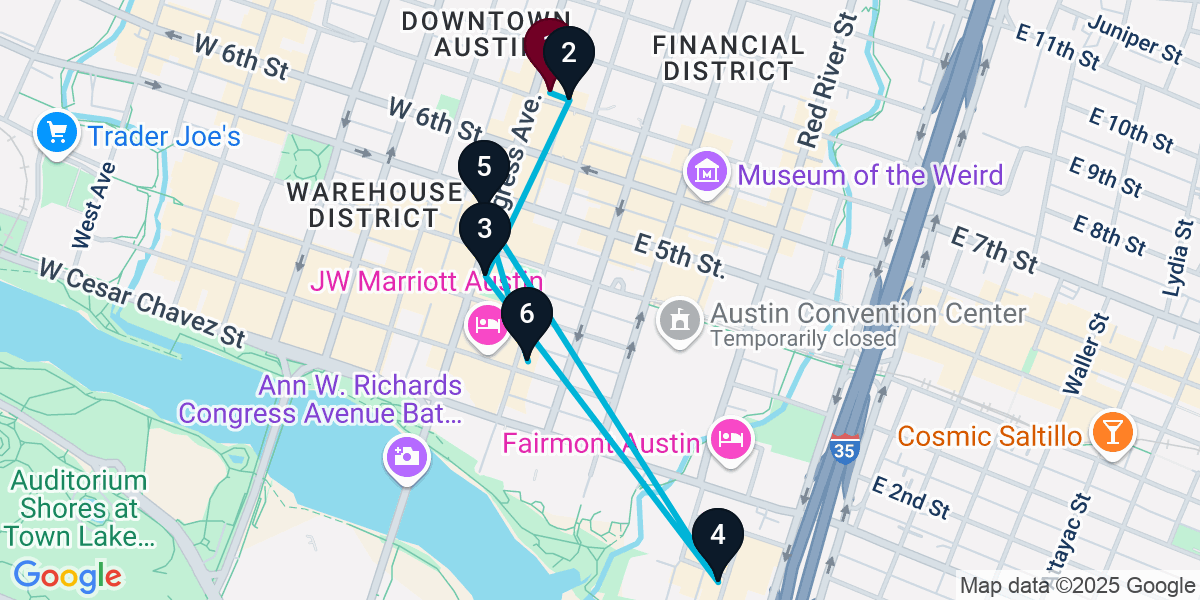 Map for 6-Stop Austin Wine bar Bar Crawl