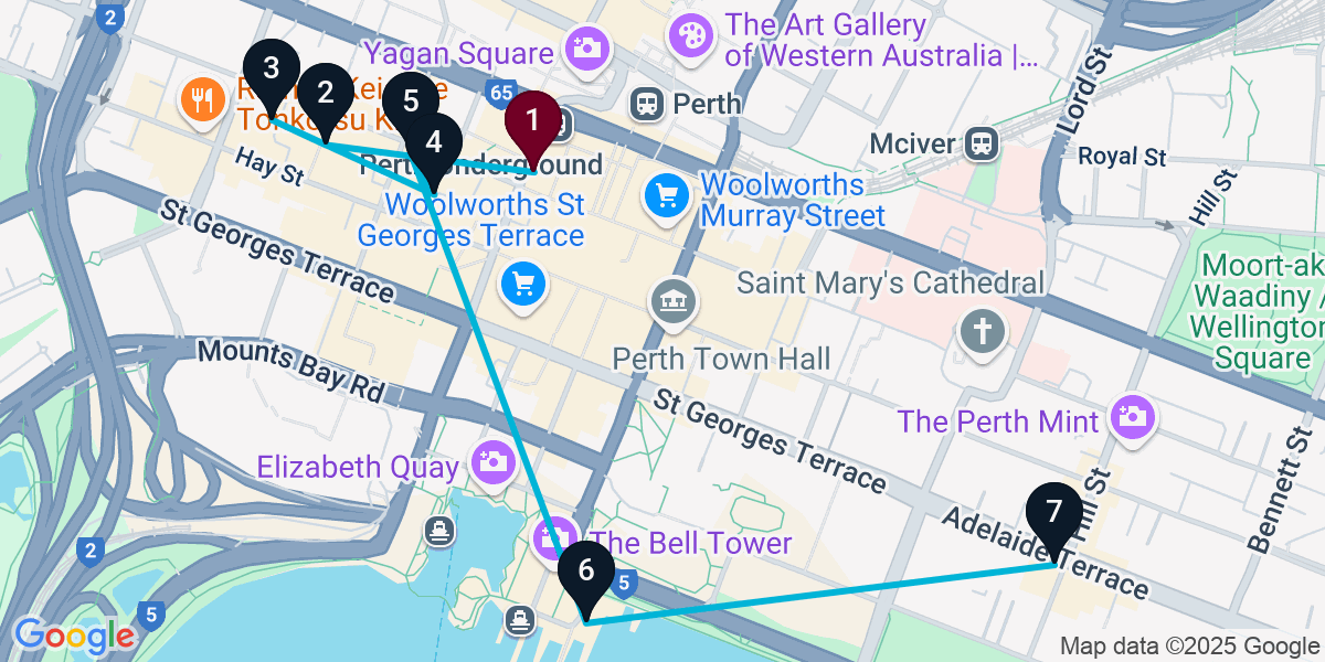 Map for 7-Stop Perth Pub Bar Crawl