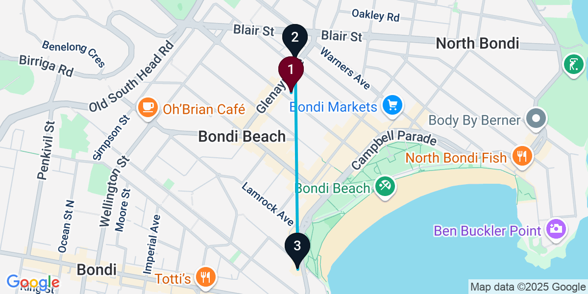 Map for 3-Stop Bondi Beach Beach bar Bar Crawl