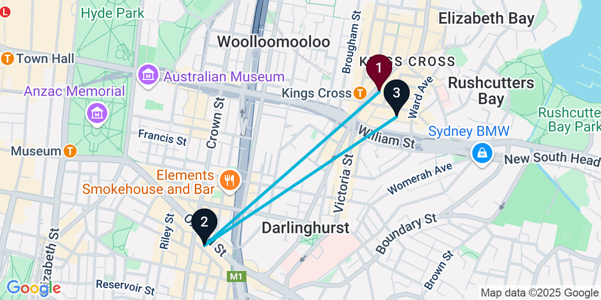 Map for 3-Stop Potts Point Bar Crawl