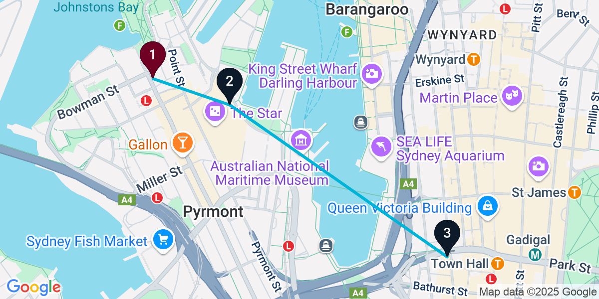 Map for 3-Stop Pyrmont Nightclub Bar Crawl