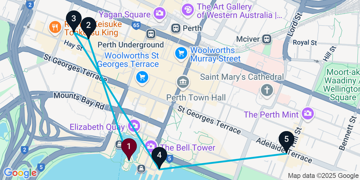 Map for 5-Stop Perth Pub Bar Crawl