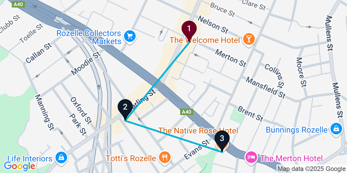 Map for 3-Stop Rozelle Cocktail Bar Crawl