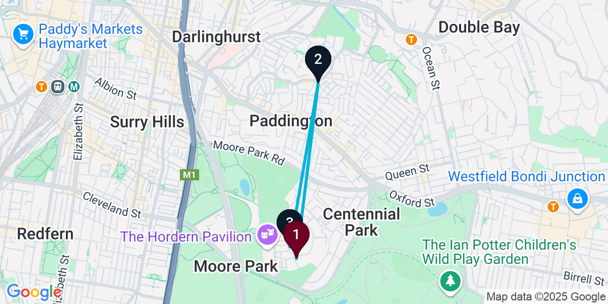 Map for 3-Stop Moore Park Pub Bar Crawl