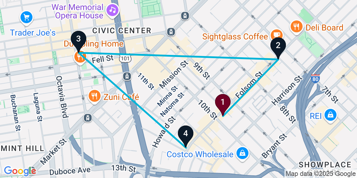 Map for 4-Stop San Francisco Bar Crawl