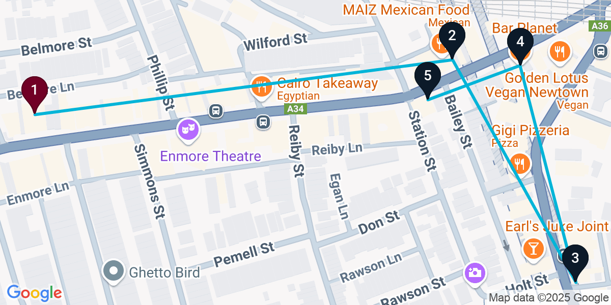 Map for 5-Stop Enmore Bar Crawl