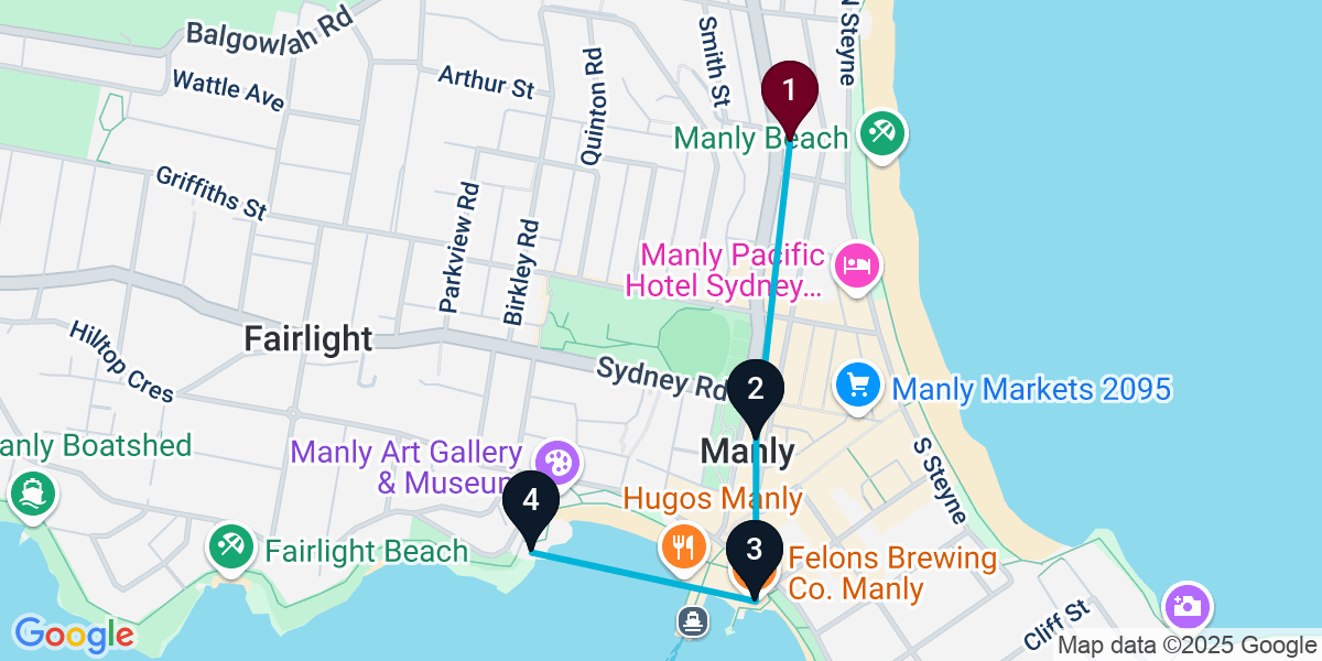 Map for 4-Stop Manly Nightclub Bar Crawl