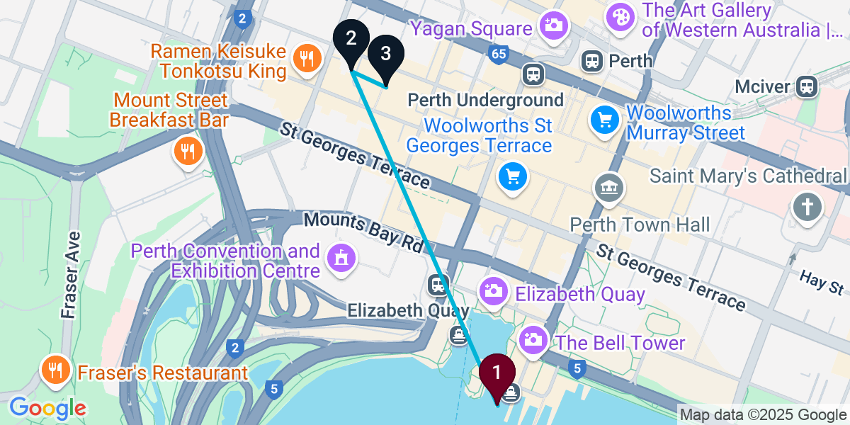 Map for 3-Stop Perth Pub Bar Crawl