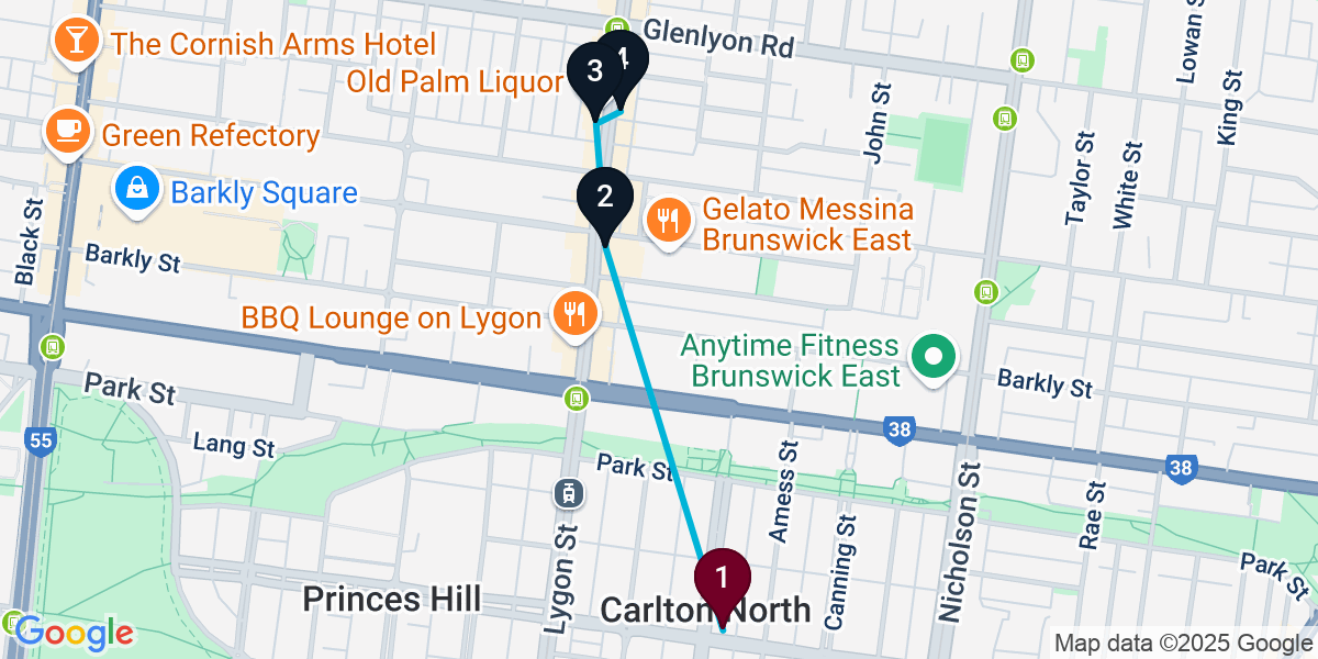 Map for Brunswick East Cocktail Bar Crawl