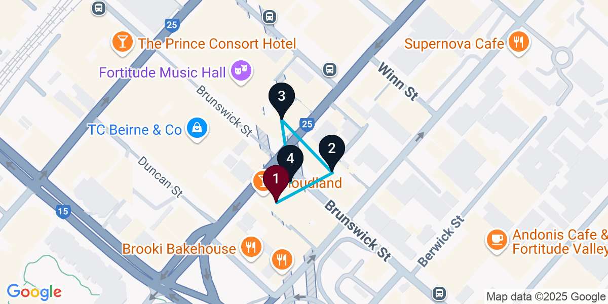 Map for Curated Fortitude Valley Cocktail Bar Crawl