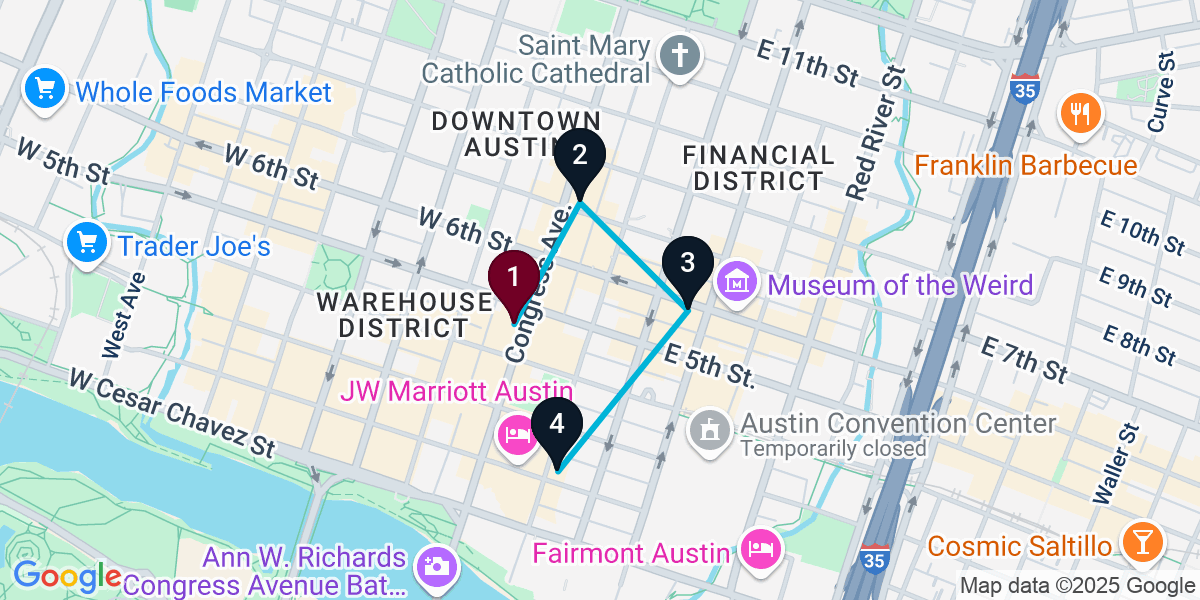 Map for 4-Stop Austin Pub Bar Crawl