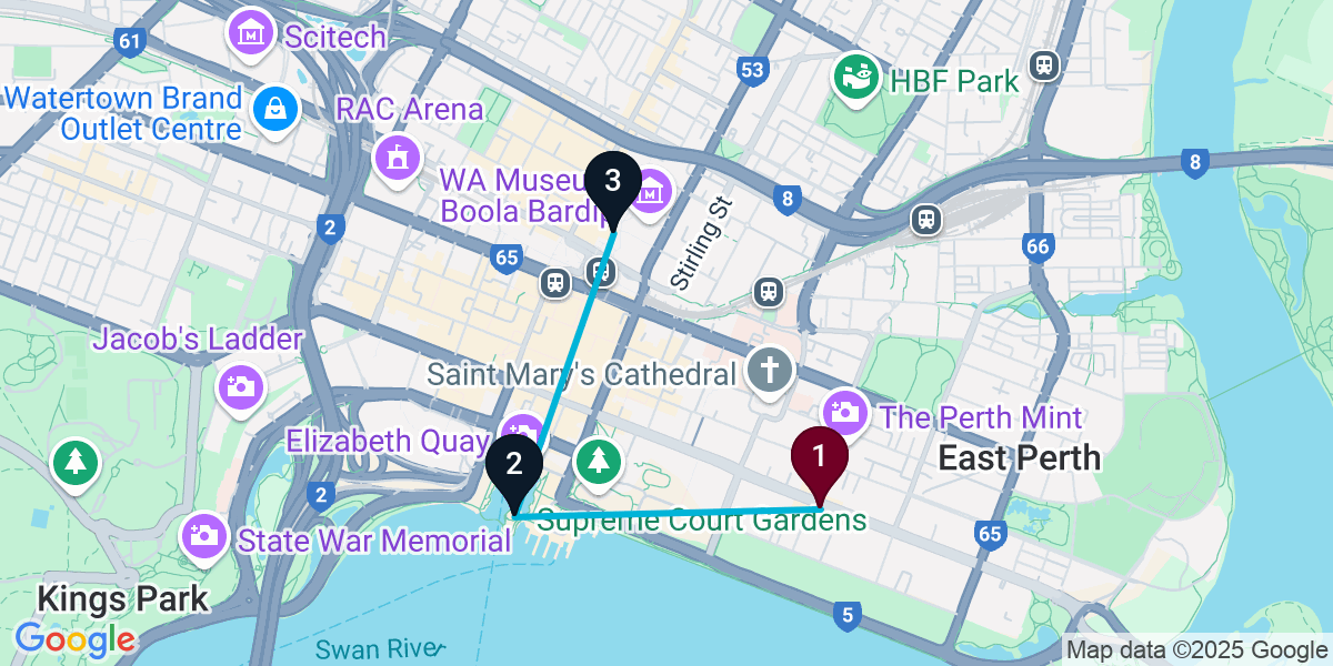 Map for 3-Stop Perth Wine bar Bar Crawl
