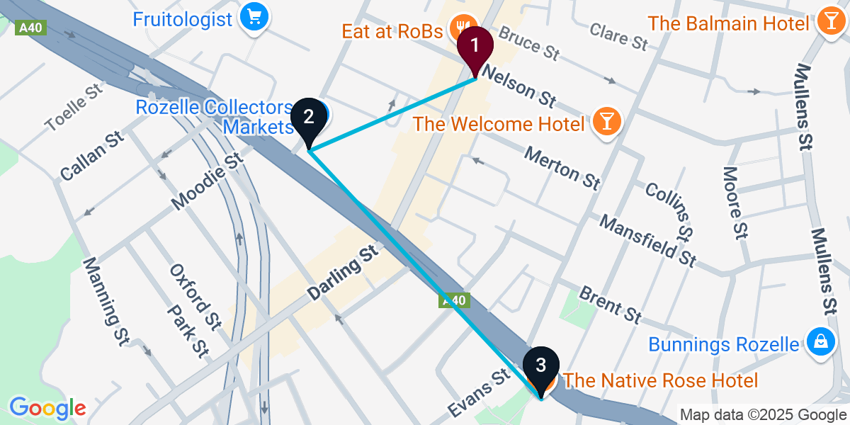 Map for 3-Stop Rozelle Live music Bar Crawl