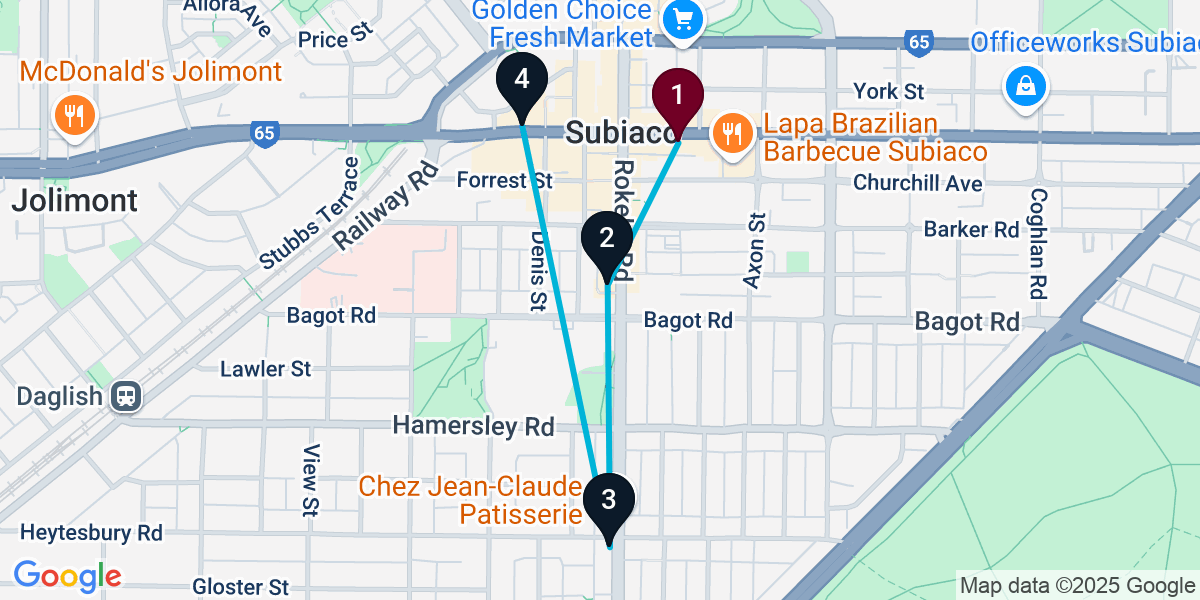 Map for 4-Stop Subiaco Wine bar Bar Crawl