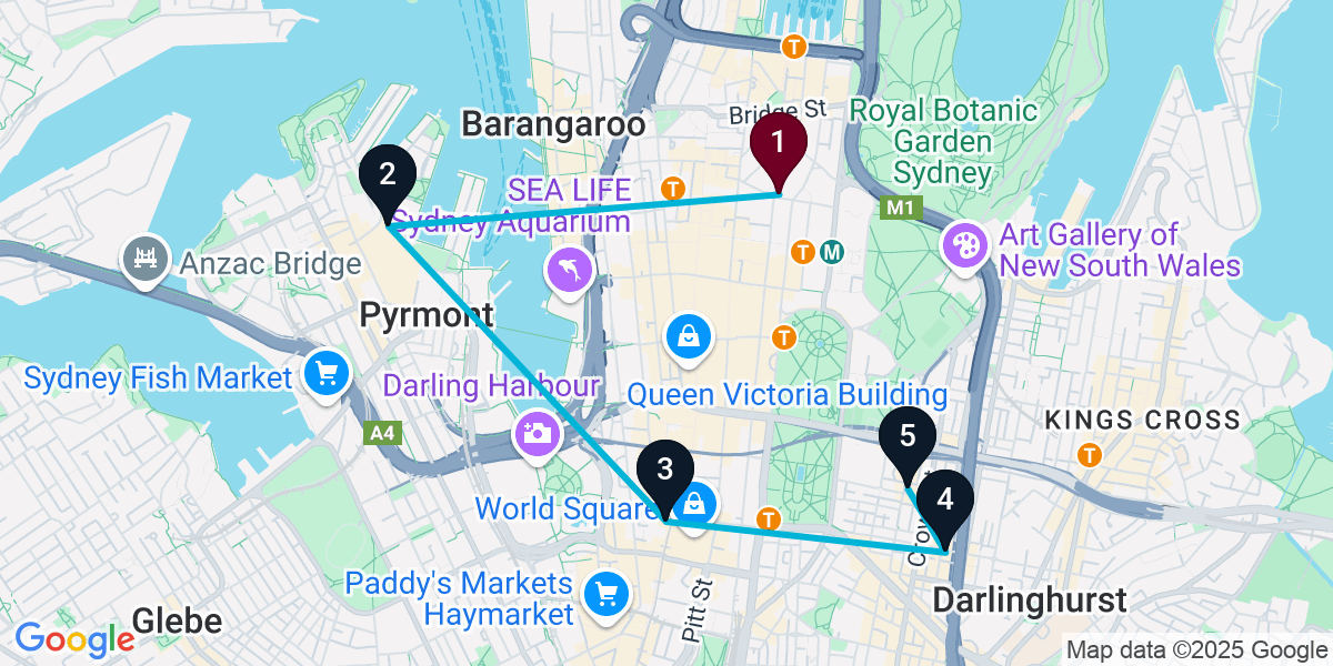 Map for 5-Stop Sydney Sports bar Bar Crawl
