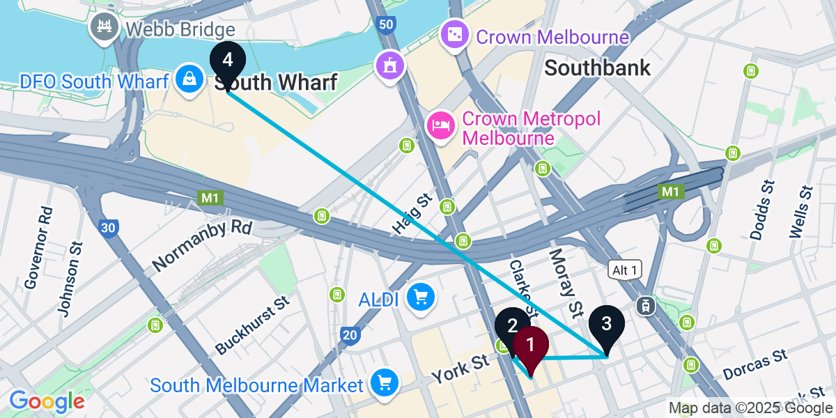 Map for 4-Stop South Melbourne Pub Crawl