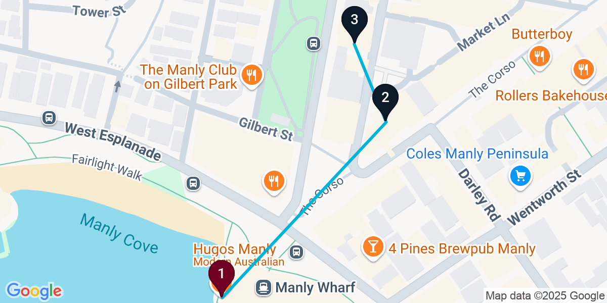 Map for 3-Stop Manly Wine bar Bar Crawl