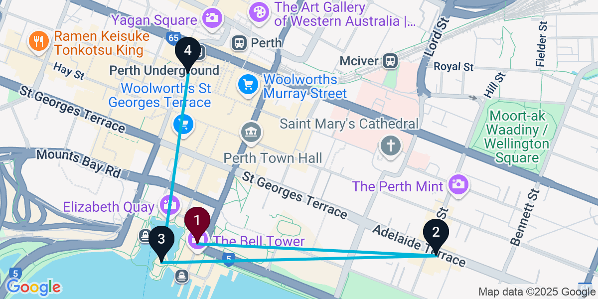 Map for 4-Stop Perth Wine bar Bar Crawl