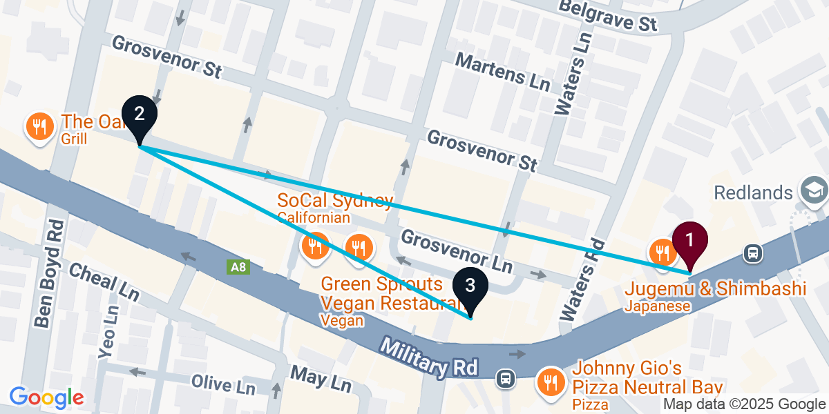 Map for 3-Stop Neutral Bay Wine bar Bar Crawl