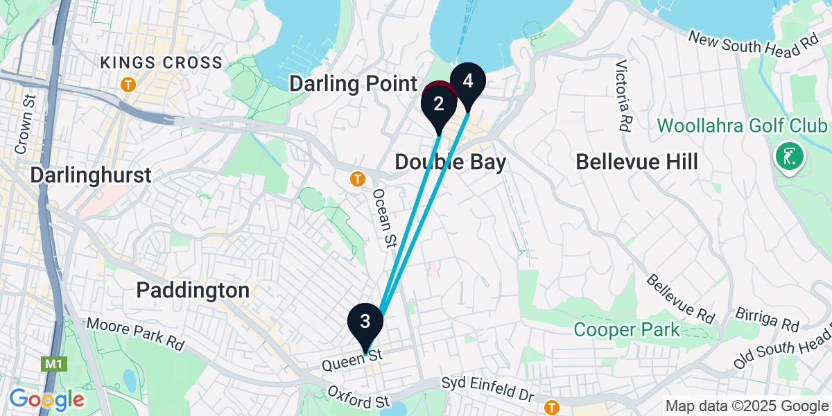 Map for 4-Stop Double Bay Rooftop Bar Crawl