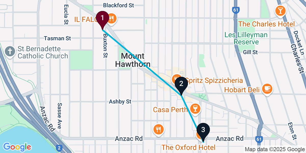 Map for 3-Stop Mount Hawthorn Pub Bar Crawl