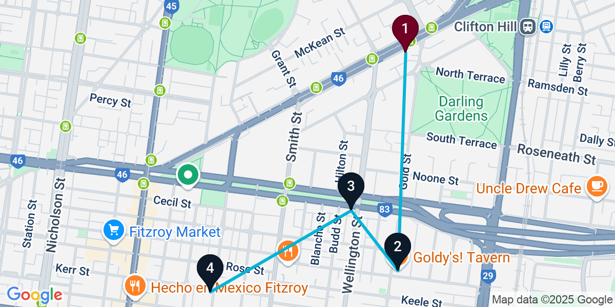 Map for Collingwood Pub Crawl