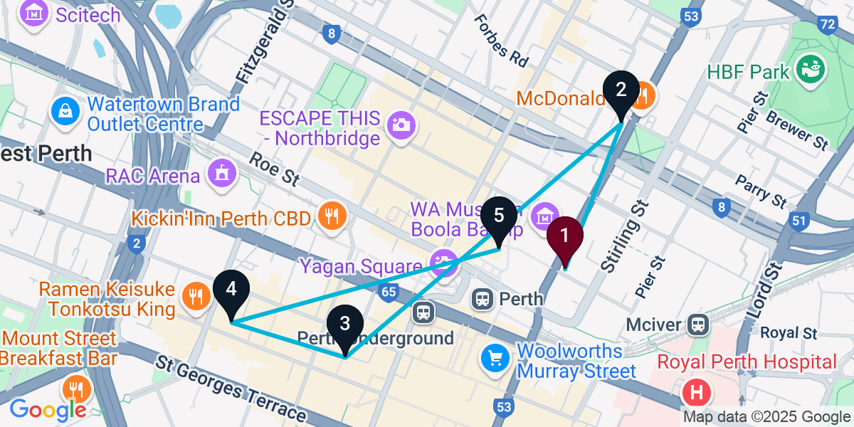 Map for 5-Stop Perth Bar Crawl