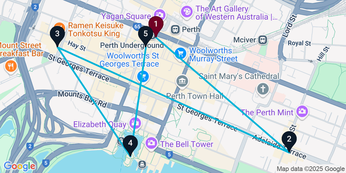Map for 5-Stop Perth Wine bar Bar Crawl