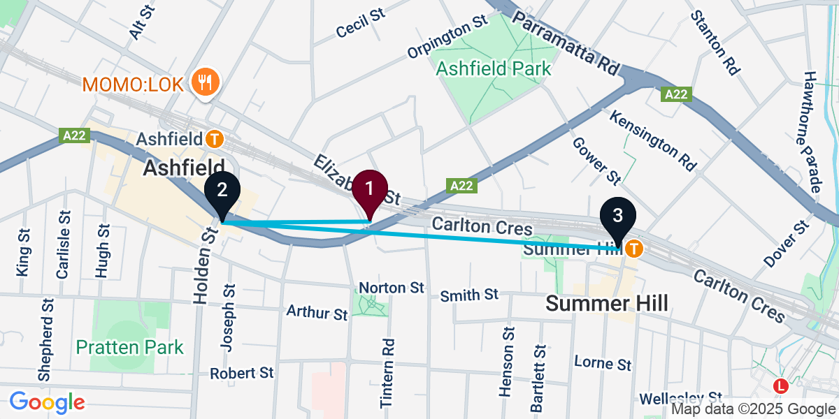 Map for 3-Stop Ashfield Pub Bar Crawl