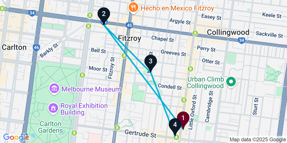 Map for 4-Stop Collingwood Fitzroy Pub Crawl
