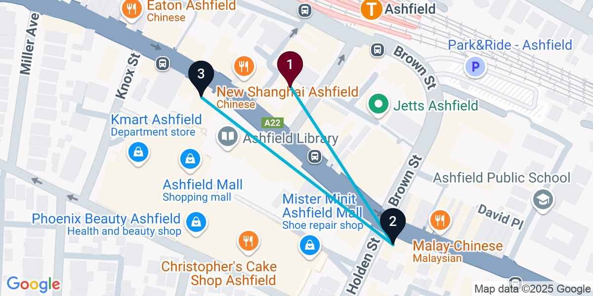 Map for 3-Stop Ashfield Pub Bar Crawl