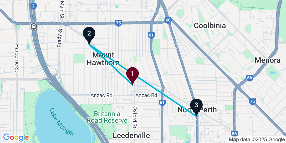 Map for 3-Stop Mount Hawthorn Nightclub Bar Crawl