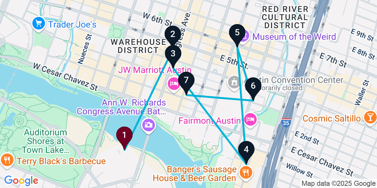 Map for 7-Stop Austin Cocktail Bar Crawl
