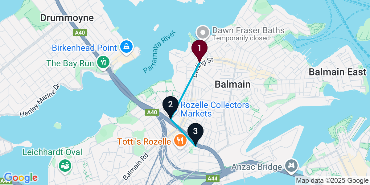 Map for 3-Stop Balmain Live music Bar Crawl