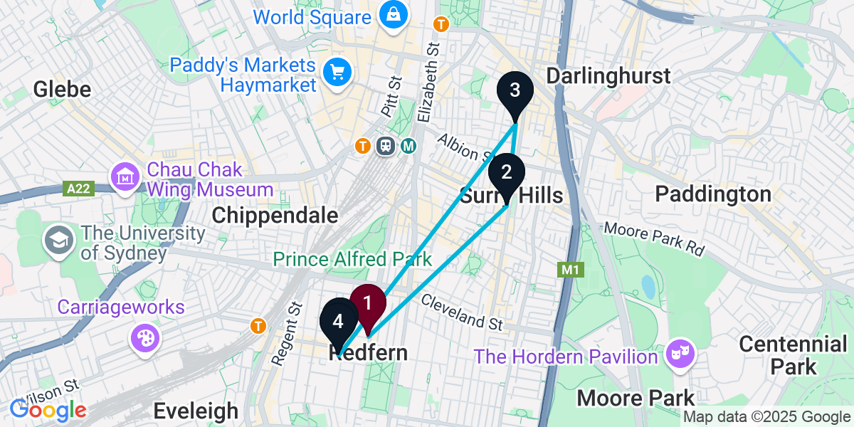 Map for 5-Stop Redfern Wine bar Bar Crawl