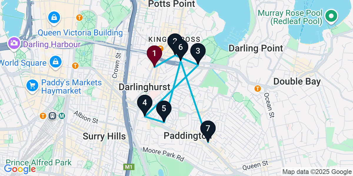 Map for 7-Stop Darlinghurst Wine bar Bar Crawl