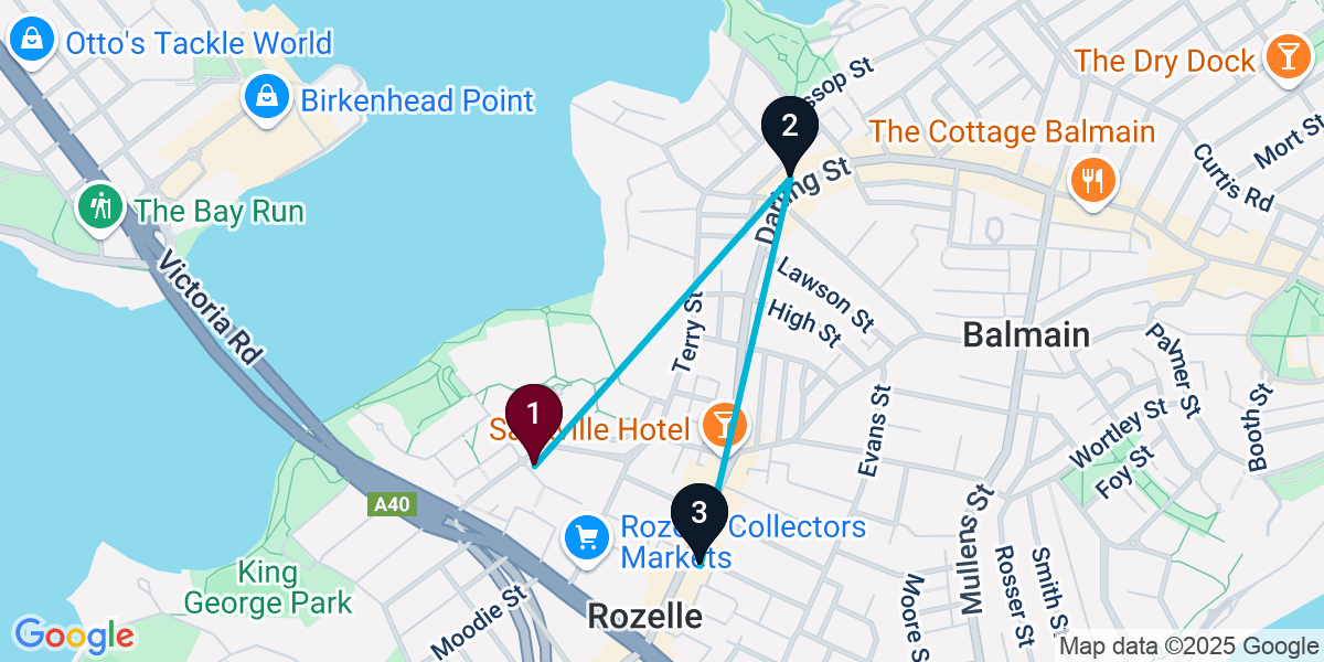 Map for 3-Stop Rozelle Wine bar Bar Crawl
