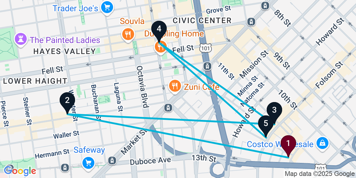 Map for 5-Stop San Francisco Speakeasy Bar Crawl