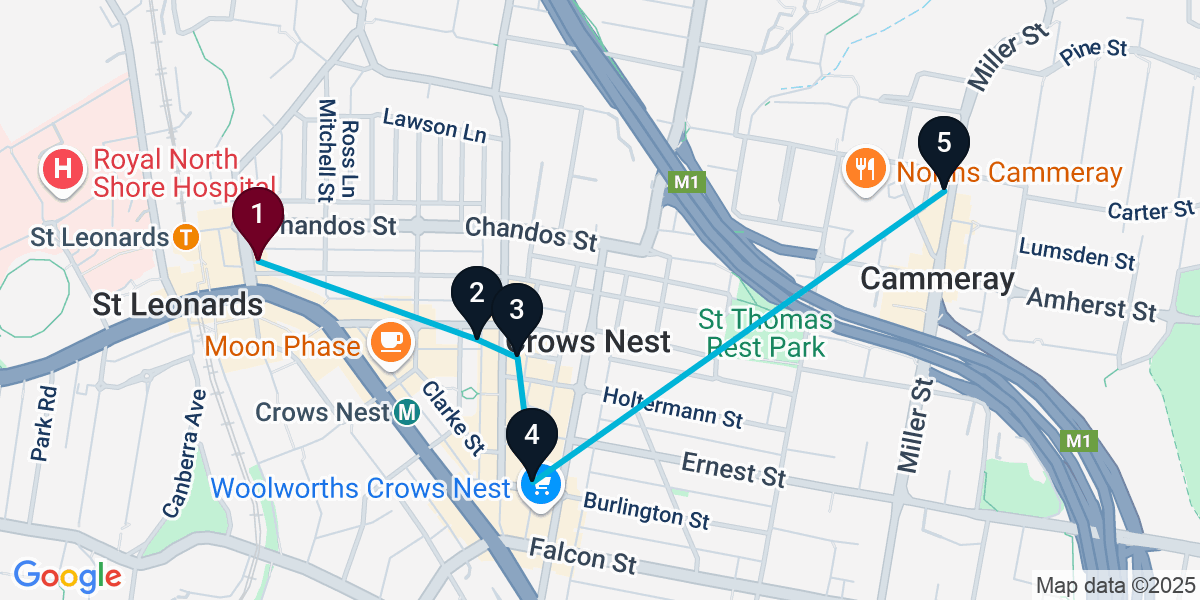 Map for 5-Stop St Leonards Wine bar Bar Crawl