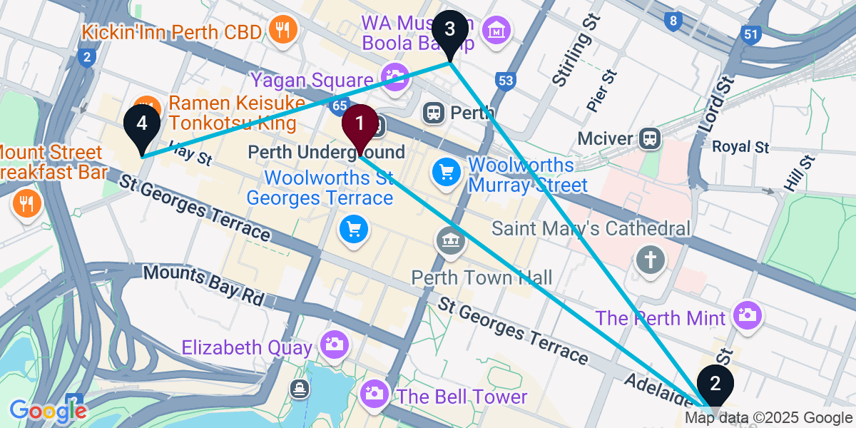 Map for 4-Stop Perth Wine bar Bar Crawl